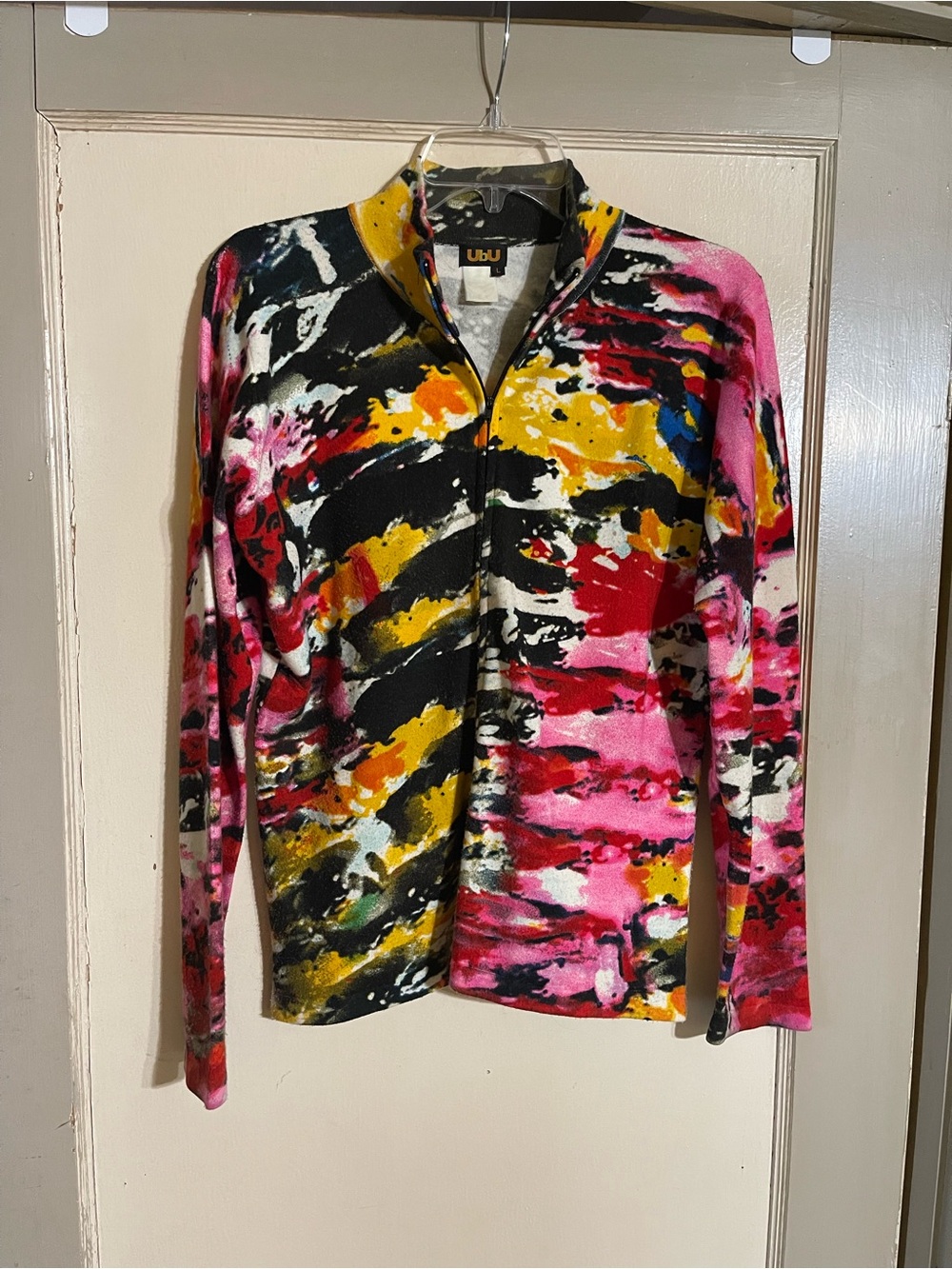 UbU Wearable Art Full Zip Abstract Paint Splatter Mock Neck Large